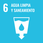 Logo del Objetivo de Desarrollo Sostenible número 6: Garantizar la disponibilidad de agua, su gestión sostenible y el saneamiento a todos.